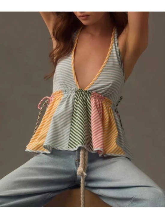 Anthropologie Tops - By Anthropologie Tie-Neck Mixed Ruffle Tank Size XL